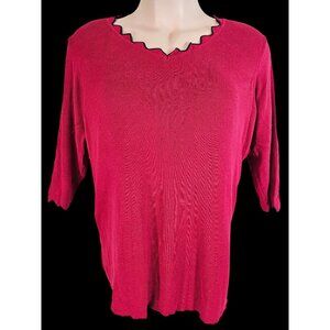 Roz & Ali Womens Burgandy Light Scalloped Neck and 3/4 Sleeve Sweater Size 3X